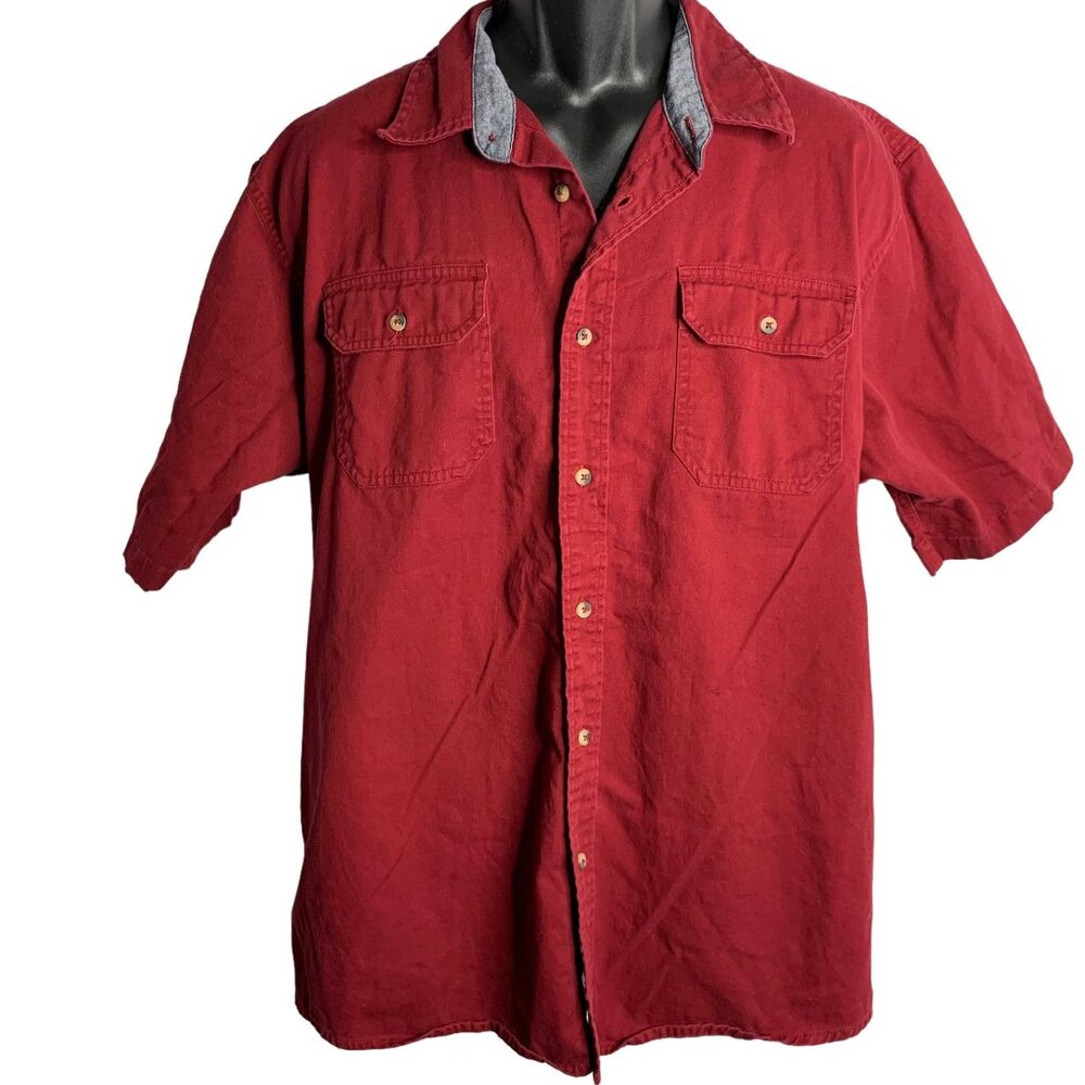 Wrangler Button Up Short Sleeve Shirt XL Red Cotton Chest Pockets Collared